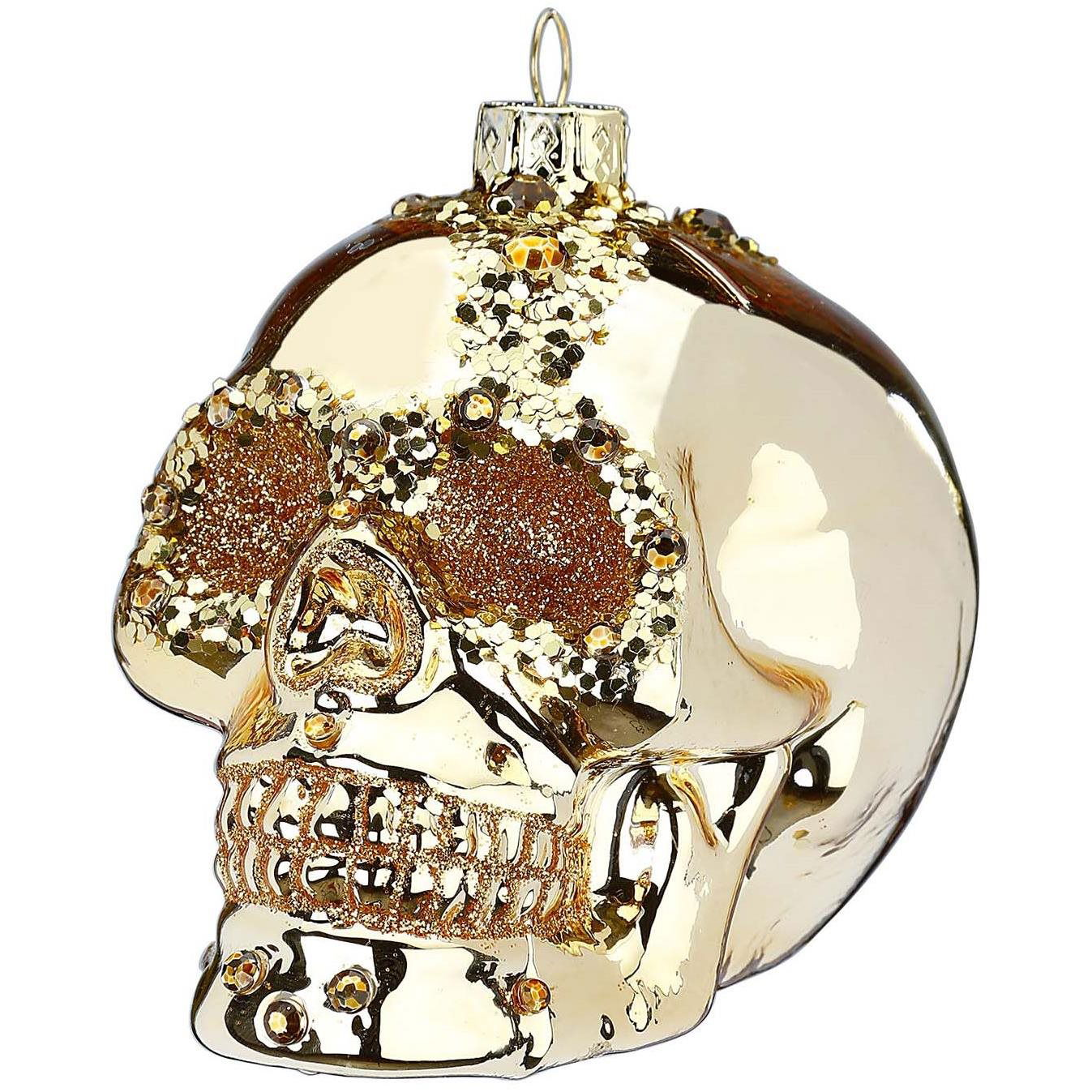 LAALU dísz: koponya csillámokkal 9 cm, aranyozott (LAU-2859)