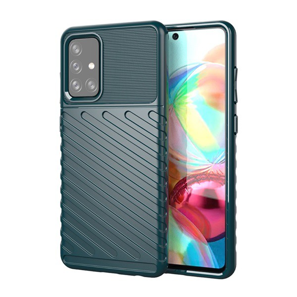 Szilikon telefonvédő (közepesen ütésálló, csíkos, dombor minta) SÖTÉTZÖLD [Samsung Galaxy A72 5G (SM-A726F)] (5996591043142)