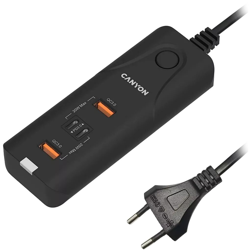 Canyon H-10 2xUSB-A 18W Quick Charge 3.0 és 2xUSB-C 20W Power Delivery hálózati töltő fekete (CNE-CHA10B) (CNE-CHA10B)