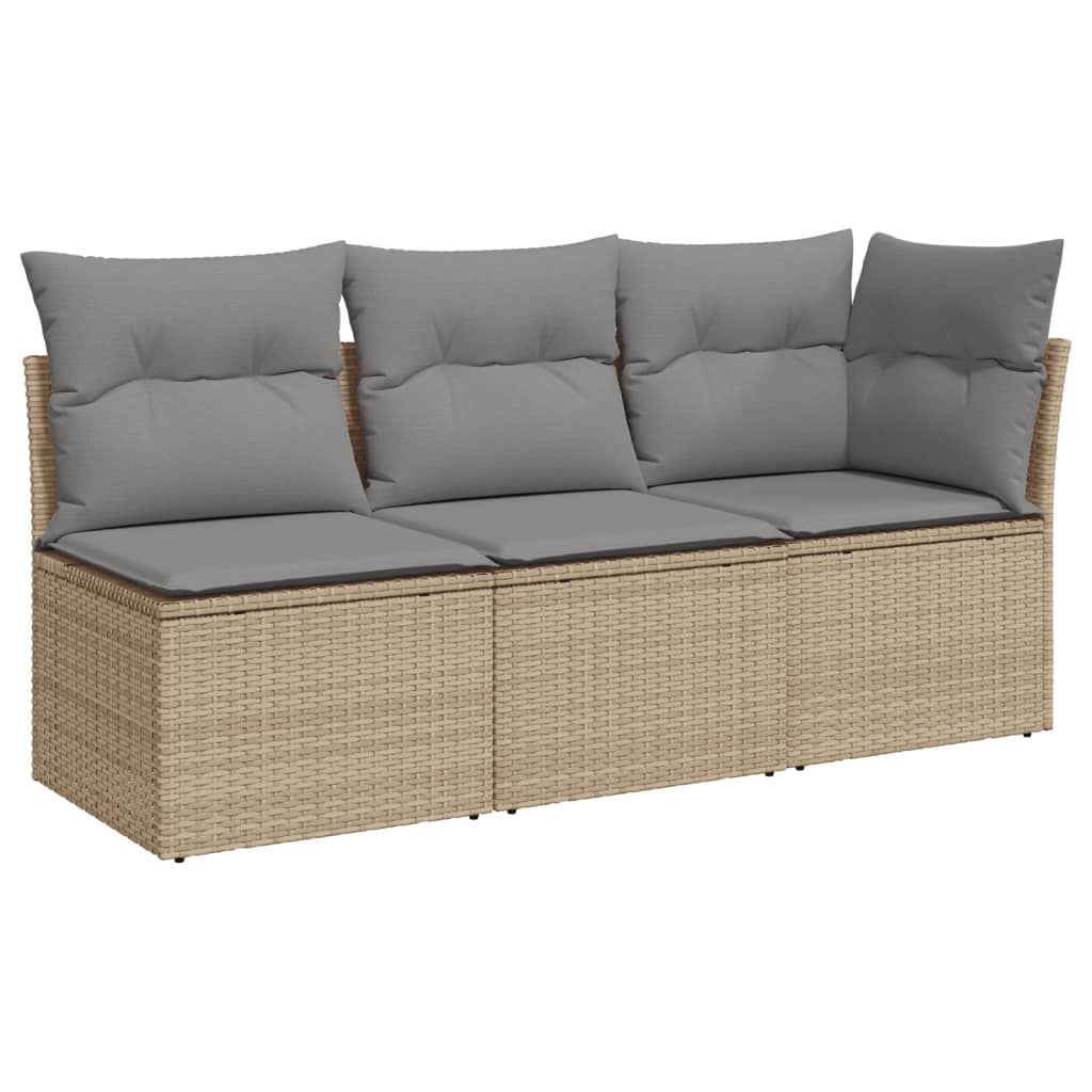 3 személyes bézs polyrattan kerti kanapé párnával (366103)