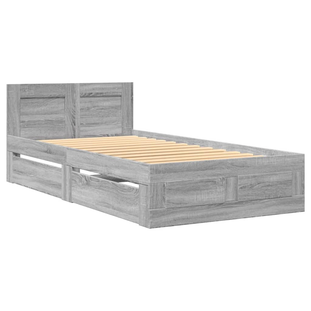 szürke sonoma színű szerelt fa ágykeret fejtámlával 90 x 200 cm (3295588)