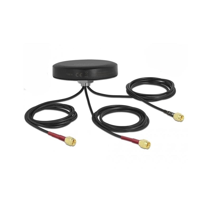 Delock LTE MIMO két sávos, kültéri, fekete WLAN 802.11 ac/ax/a/h/b/g/n antenna 3 db. SMA apa RG-174, (12676)