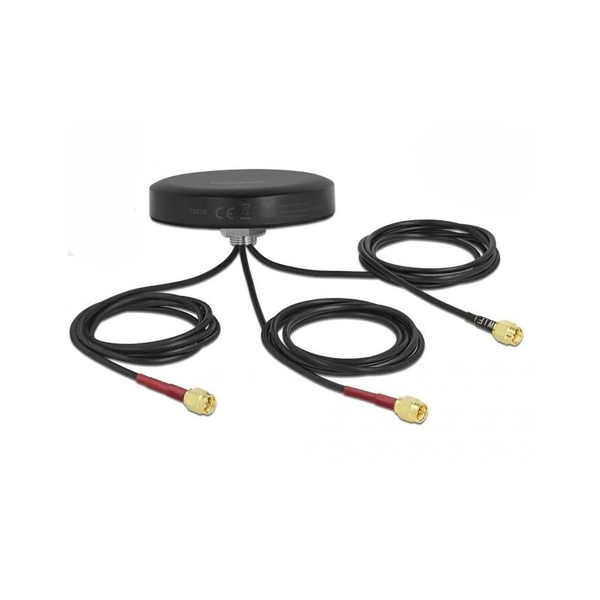 Delock LTE MIMO két sávos, kültéri, fekete WLAN 802.11 ac/ax/a/h/b/g/n antenna 3 db. SMA apa RG-174,