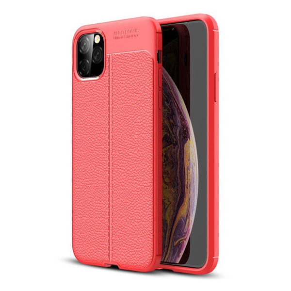 Szilikon telefonvédő (közepesen ütésálló, bőr hatású, varrás minta) PIROS [Apple iPhone 11 Pro Max] (5996457901531)