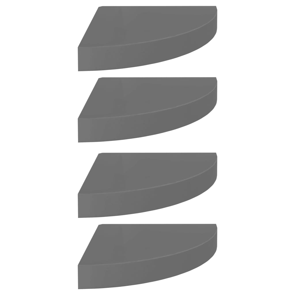 4 db magasfényű szürke MDF lebegő sarokpolc 25 x 25 x 3,8 cm (323894)