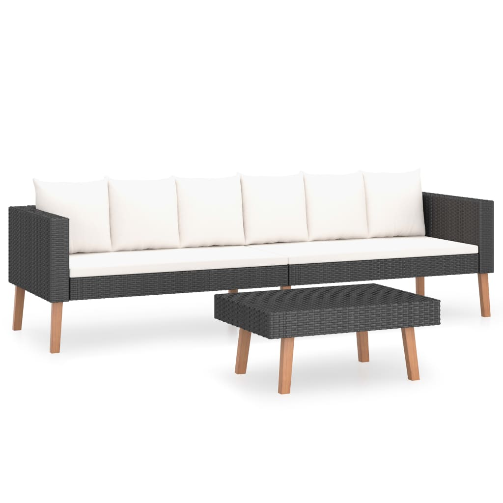 2 részes fekete polyrattan kerti ülőgarnitúra párnákkal (3059335)