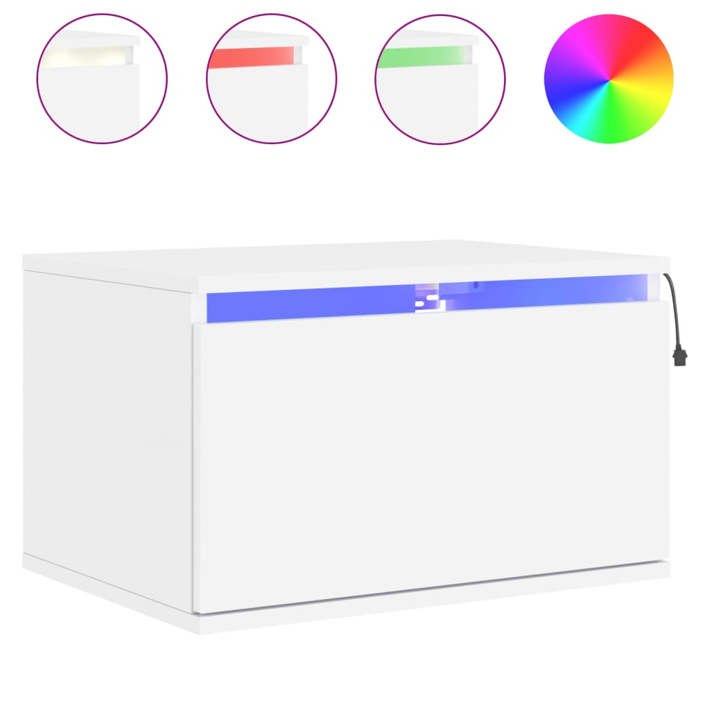 fehér falra szerelhető éjjeliszekrény LED-világítással (836826)