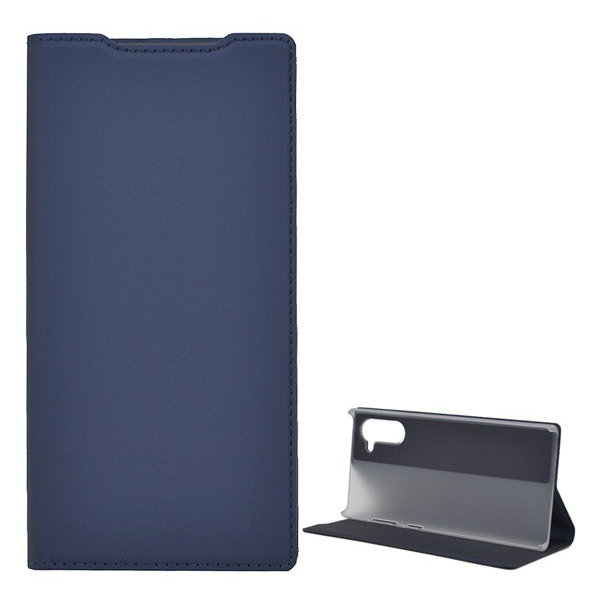 Tok álló, bőr hatású (FLIP, oldalra nyíló, asztali tartó funkció) SÖTÉTKÉK [Samsung Galaxy Note 10 (SM-N970F)] (5996457904976)
