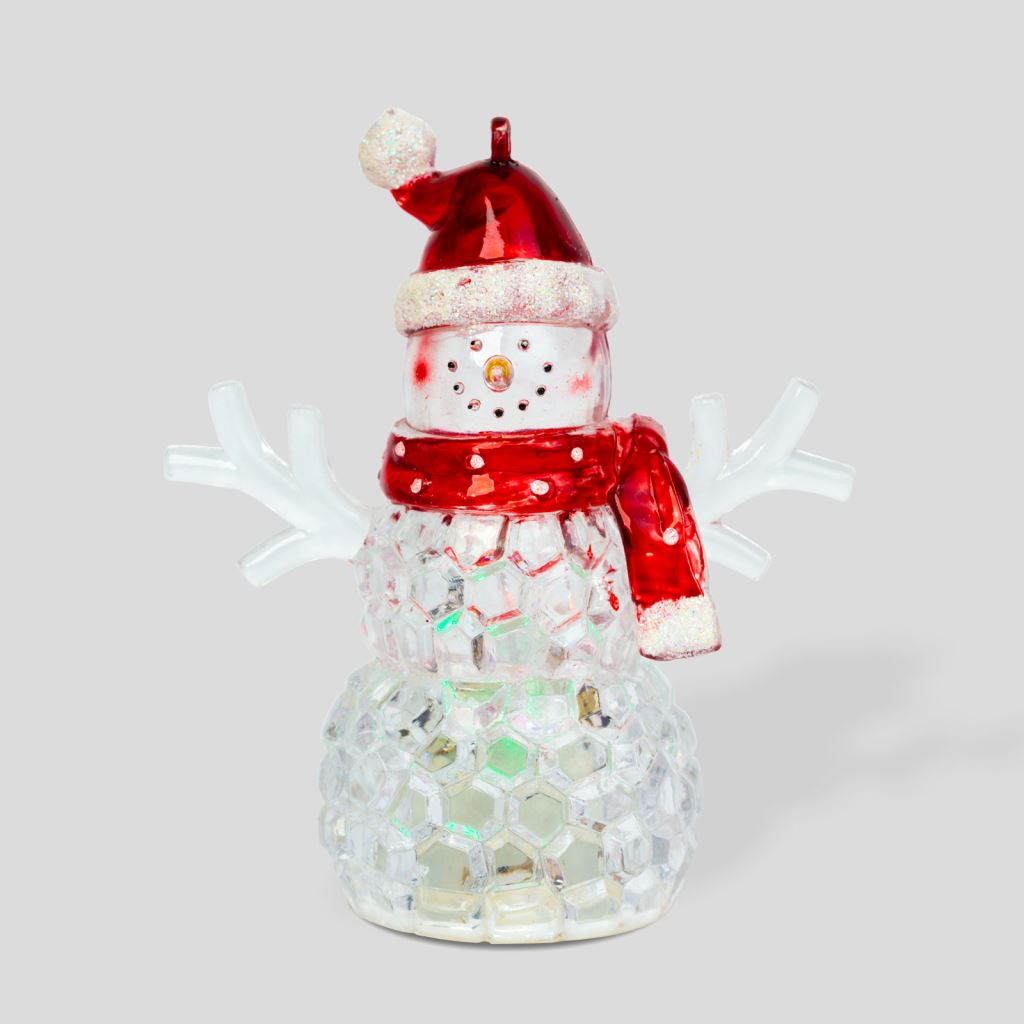 Family karácsonyi RGB LED-es hóember piros sállal 9x8x5cm (58978A) (58978A)