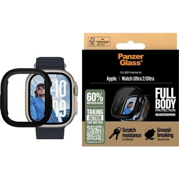 PanzerGlass PG Scrn Snap FB Watch Ultra 2024 Black Trasparente Vetro temperato, Polietilene tereftalato (PET)
