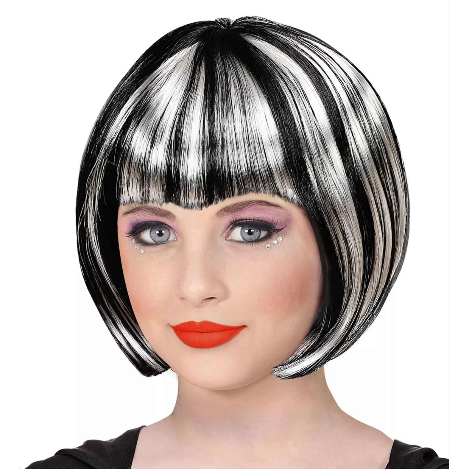 Widmann Halloween-i szintetikus paróka - Fekete/Fehér (46922)