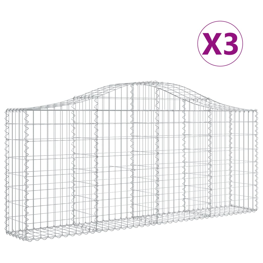 3 db íves horganyzott vas gabion kosár 200x30x80/100 cm (3145410)