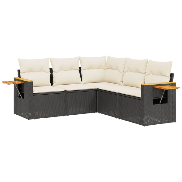 Set mobilier de grădină cu perne, 5 piese, negru, poliratan