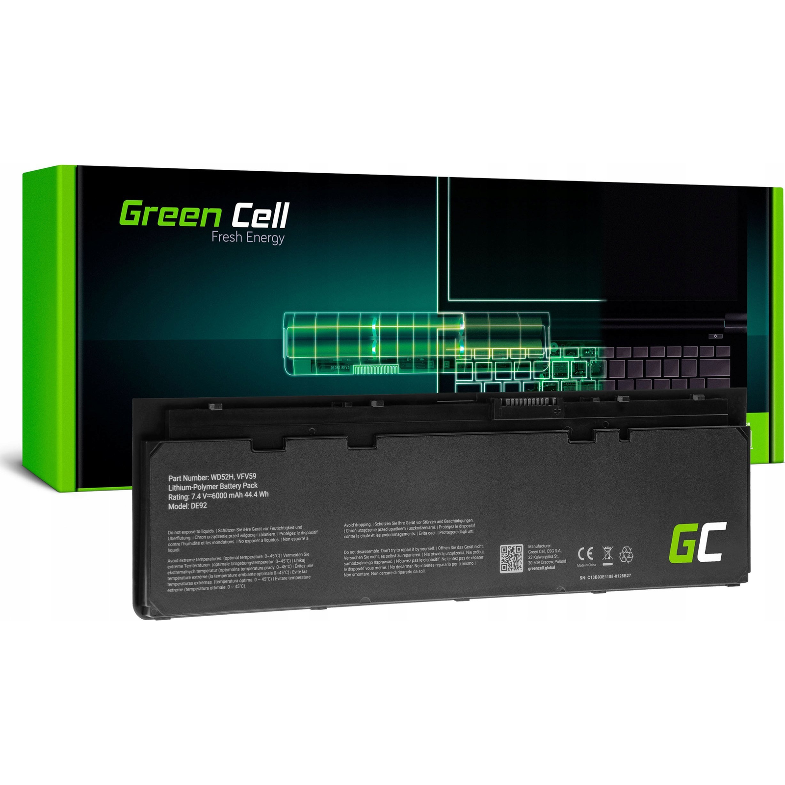 Green Cell 36598 Laptop Akkumulátor / Akku WD52H GVD76 VFV59 Dell Latitude E7240 E7250 E7450 típusokhoz DE154 V2 (DE154V2)