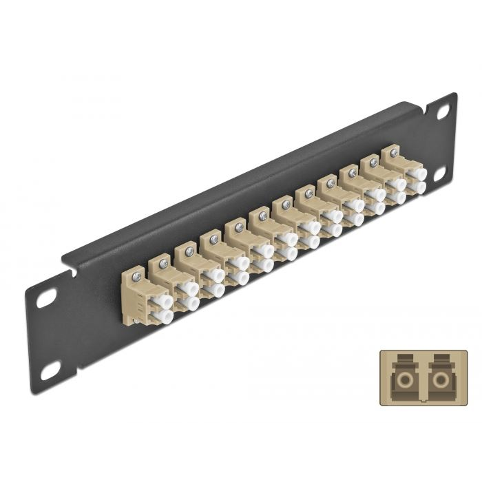 Delock 10 üvegszálas patch panel 12 portos LC Duplex bézs 1U fekete (66767) (DE66767)