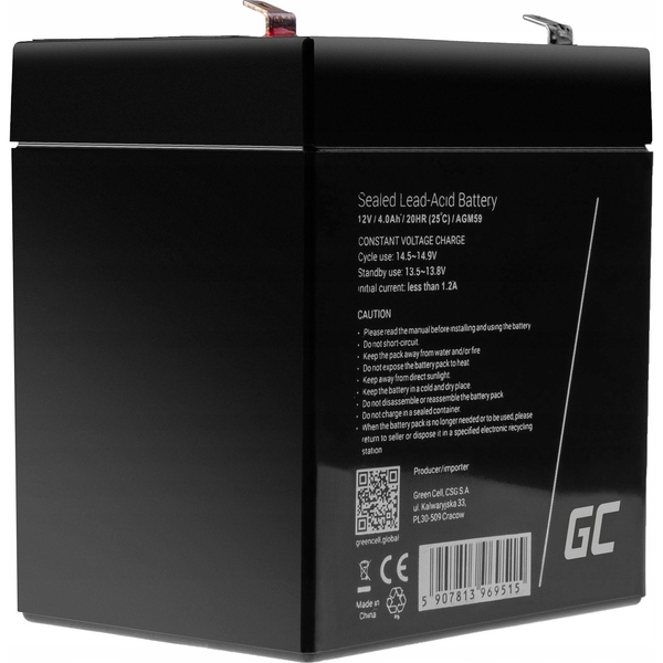 Maintenance-free AGM VRLA Battery Green Cell AGM59 12V 4Ah (for UPS, toys, cash registers, scales)