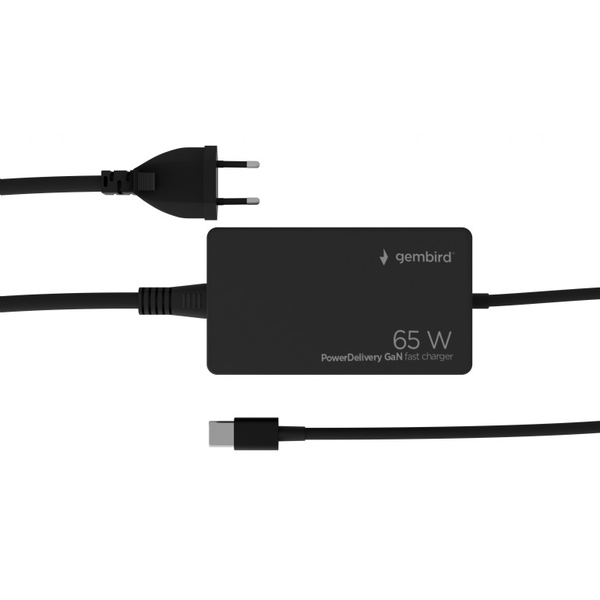 GEMBIRD 65 W PowerDelivery GaN USB Type-C fast charger fekete
