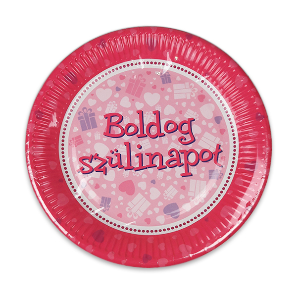 Boldog Születésnapot pink papírtányér 23 cm - 6 darabos (FUN001)