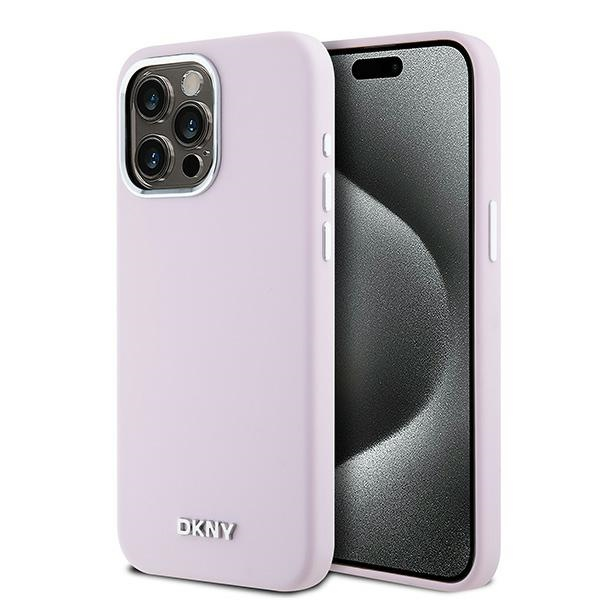 DKNY iPhone 14 Pro Max MagSafe Fém LOGO keménykeretes Szilikon Telefon tok - Pink (DKHMP14XSMCHLP)
