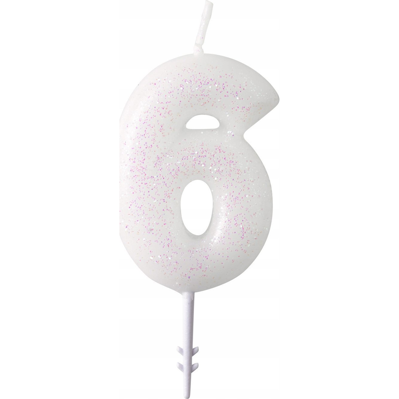 White, Fehér csillámos gyertya 6-os 6,5 cm (9904381)