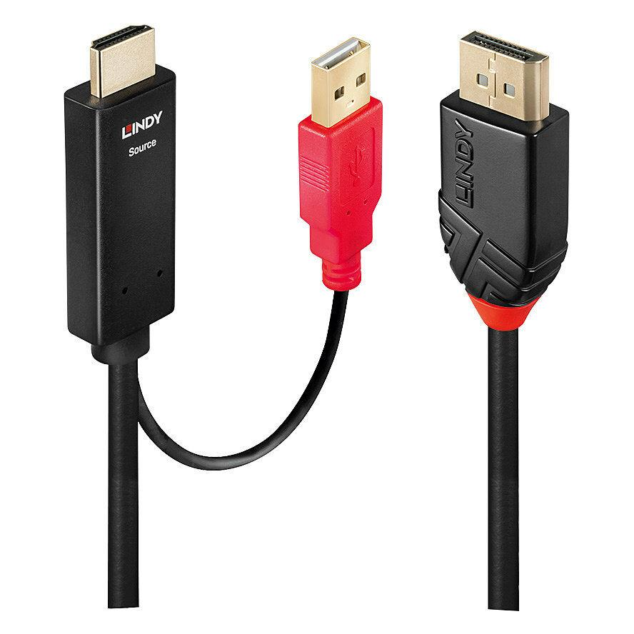 Lindy 41428 adaptér na video kábel 5 m DisplayPort HDMI + USB Čierna, Červená (41428)