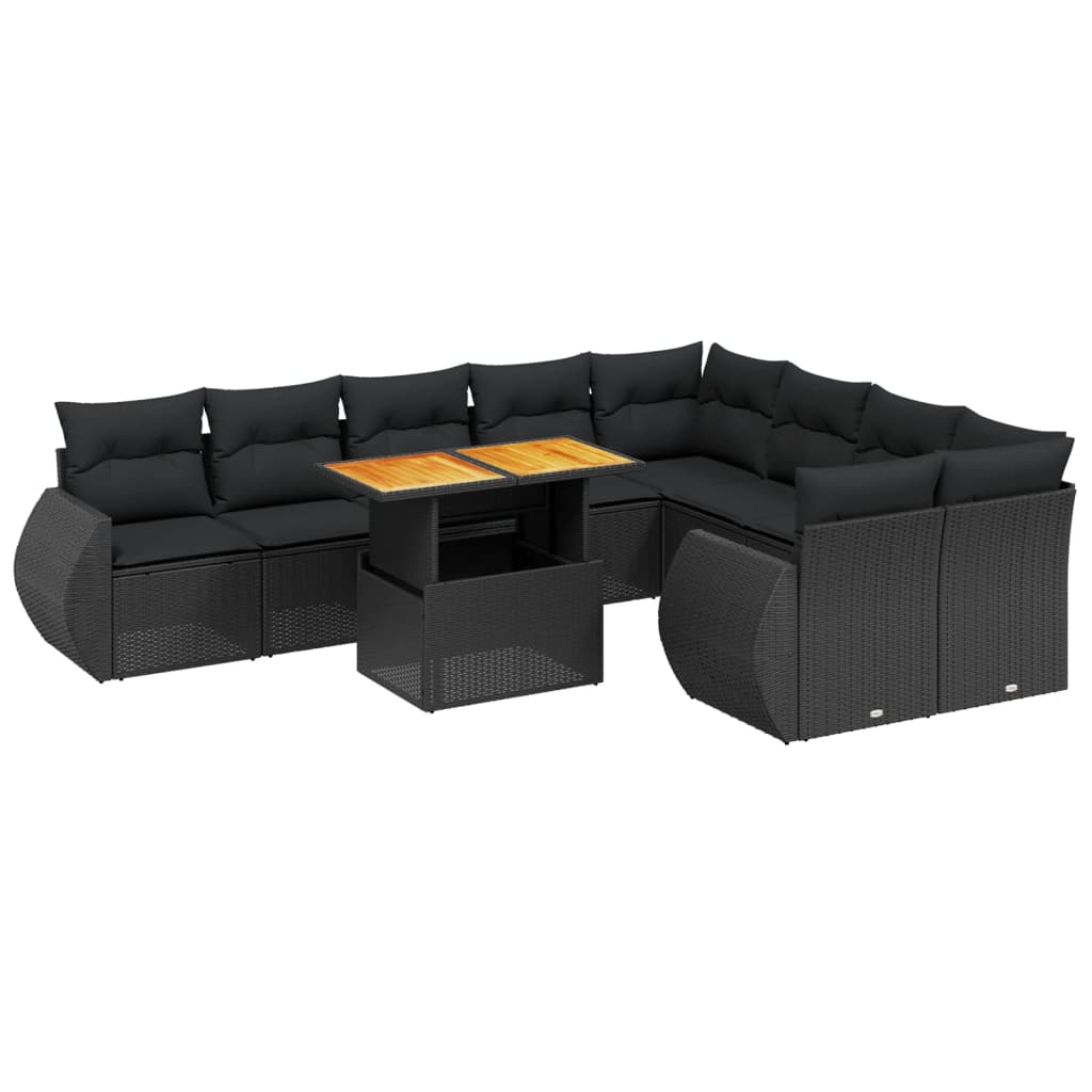 10 részes fekete polyrattan kerti ülőgarnitúra párnákkal (3272350)