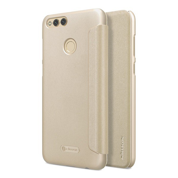 Protector de telefon din plastic NILLKIN SPARKLE (Flip cu efect de piele, deschidere laterala) GOLD [Honor 7x] (5996457768639)