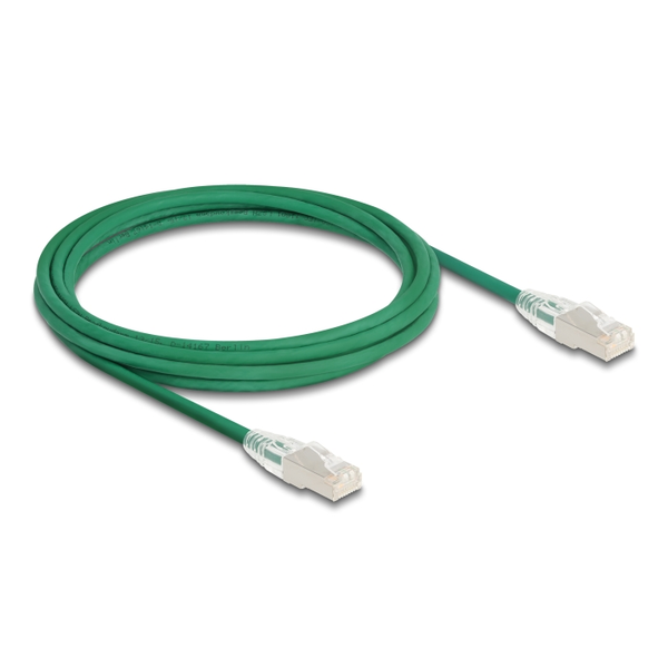 Delock RJ45 hálózati kábel Cable Cat.6A apa   apa hajlított csatlakozóval U/FTP Slim 3 m, zöld (80367)