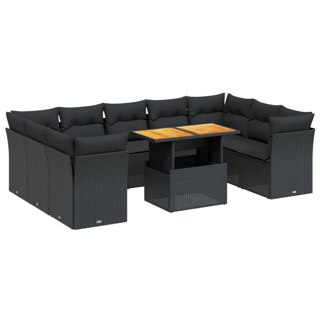 10 részes fekete polyrattan kerti ülőgarnitúra párnákkal (3270992)