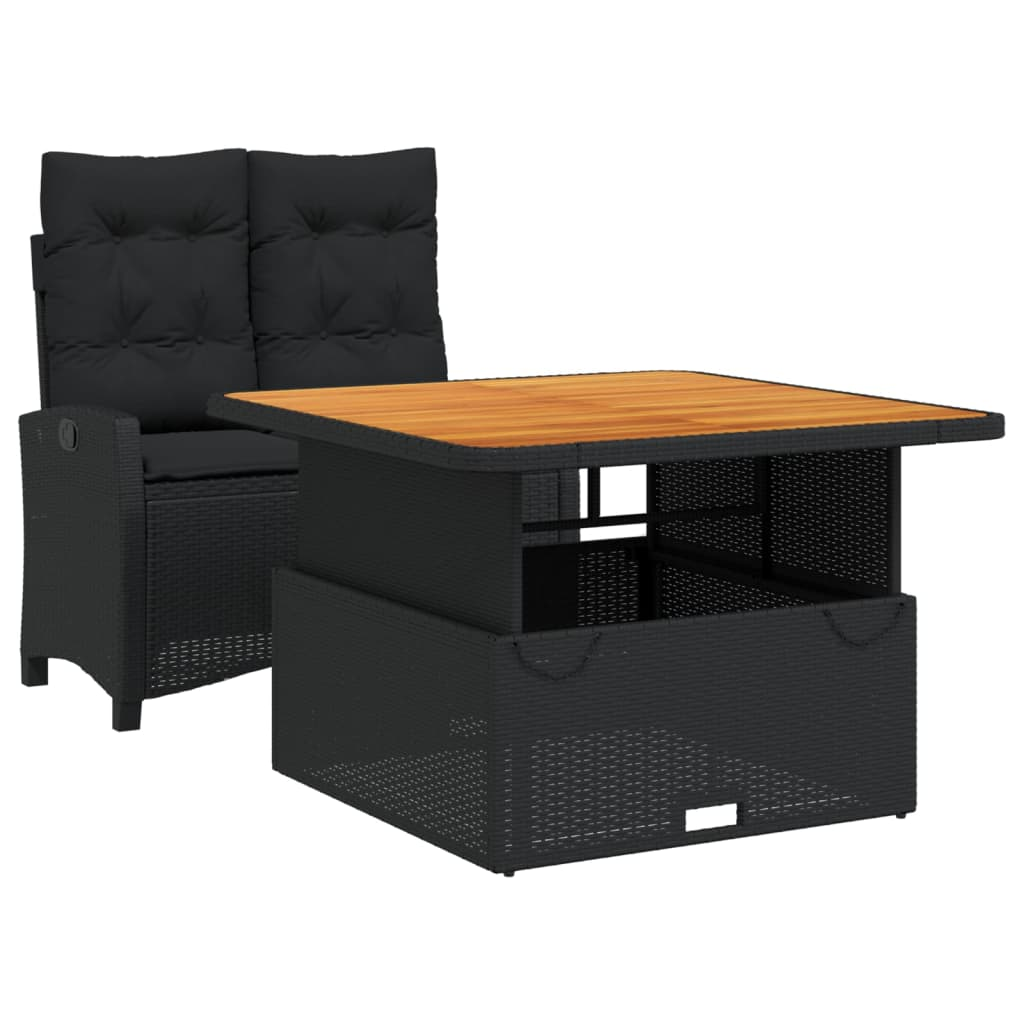 2 részes fekete polyrattan kerti étkezőgarnitúra párnával (3277391)
