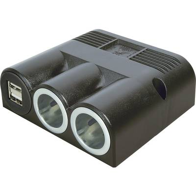 Szivargyújtó elosztó USB töltővel, 2 szivargyújtó aljzat, 2 USB A aljzat 12-24V/5V 2x2500 mA ProCar 67324501 (67324501)