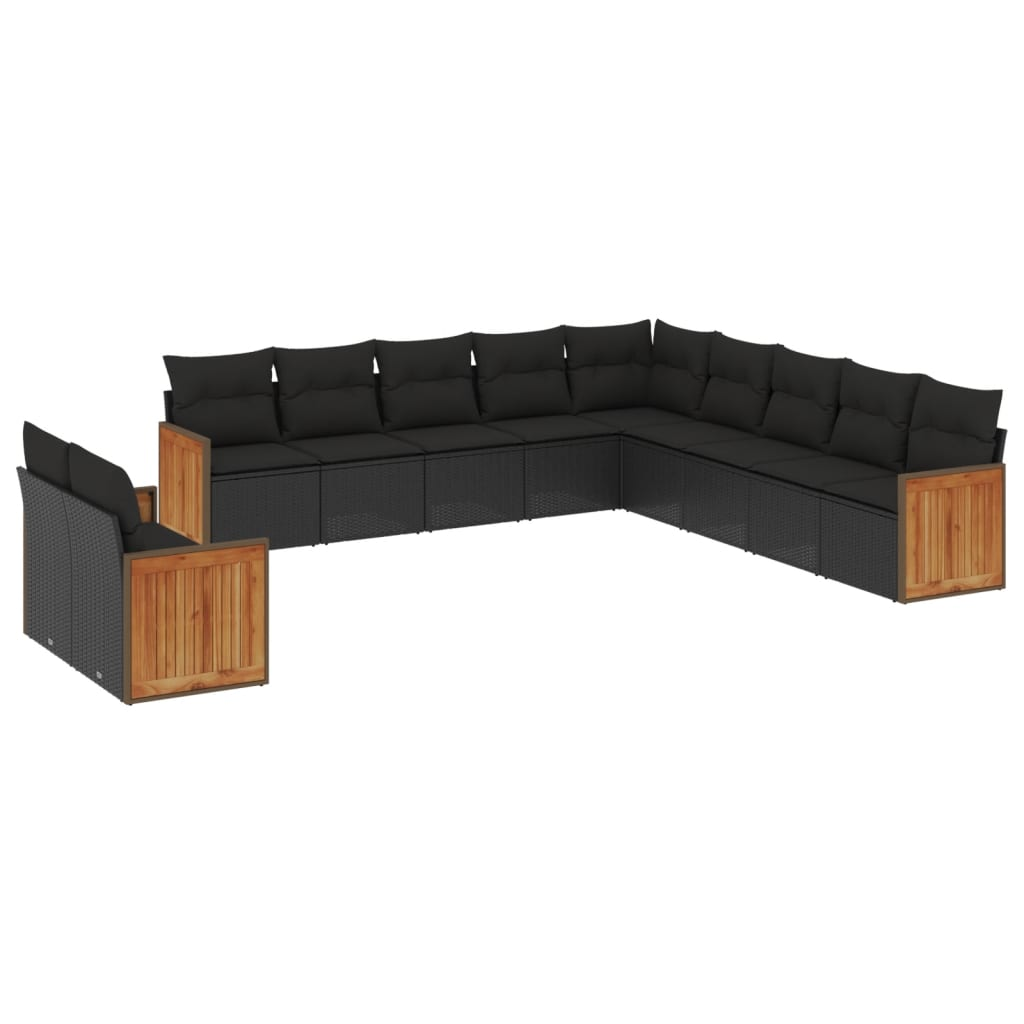 11 részes fekete polyrattan kerti ülőgarnitúra párnákkal (3227805)