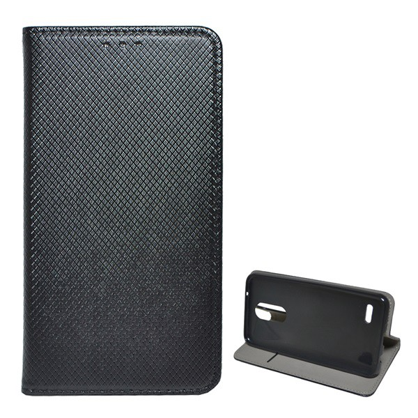 Tok álló, bőr hatású (FLIP, oldalra nyíló, asztali tartó funkció, rombusz minta) FEKETE [LG K4 2017 (M160)] (5996457730933)
