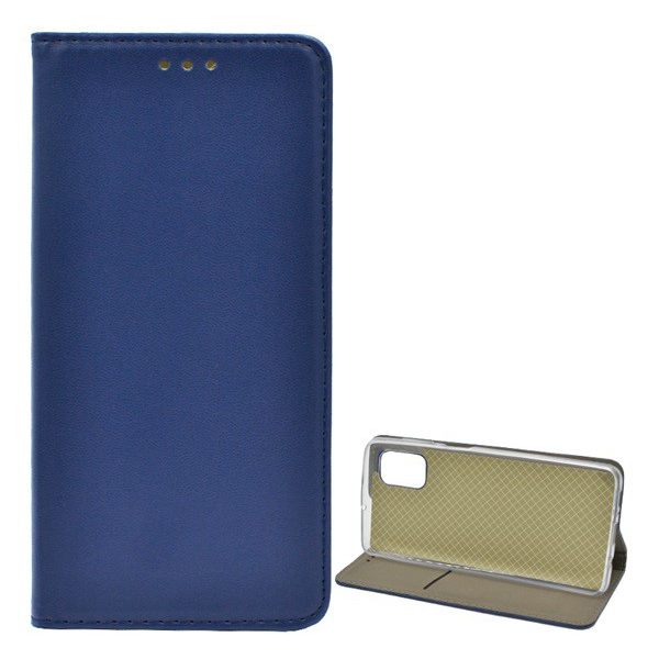 Tok álló, bőr hatású (FLIP, oldalra nyíló, asztali tartó funkció) SÖTÉTKÉK [Samsung Galaxy M51 (SM-M515F)] (5996591032542)