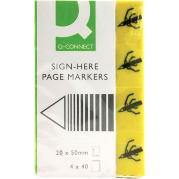  Q-Connect Zakładki indeksujące Q-CONNECT Sign-here, papier, 20x45mm, 4x40 kart., żółty