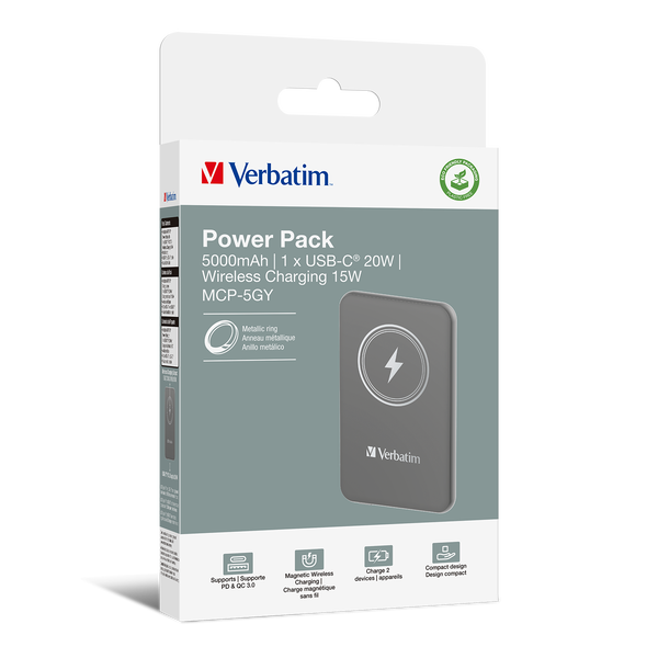 Verbatim Charge 'n' Go Polimeri di litio (LiPo) 5000 mAh Carica wireless Grigio