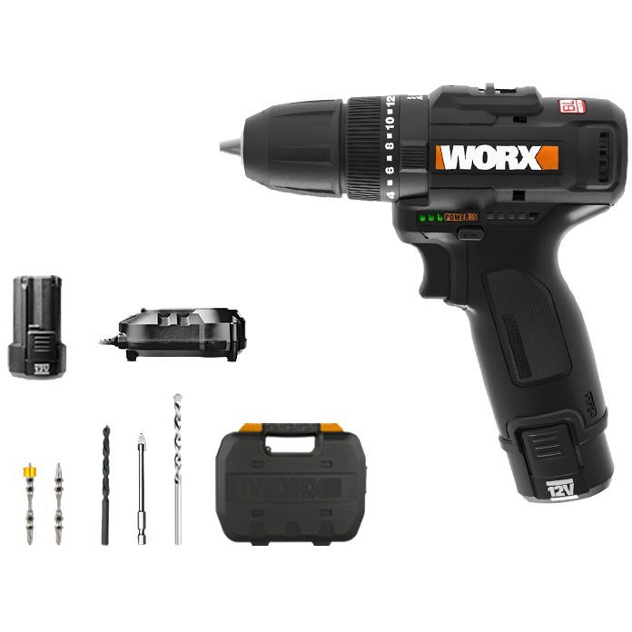 WORX 38 Nm WX121 12V/2x2Ah akkus fúró + fúrókészlet 5 db (WX121)
