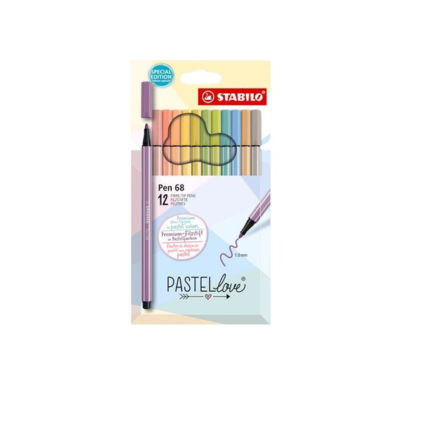 STABILO Pen 68 viltstift Medium Beige, Blauw, Groen, Lichtgroen, Oranje, Pastel, Perzik, Violet, Geel 12 stuk(s)