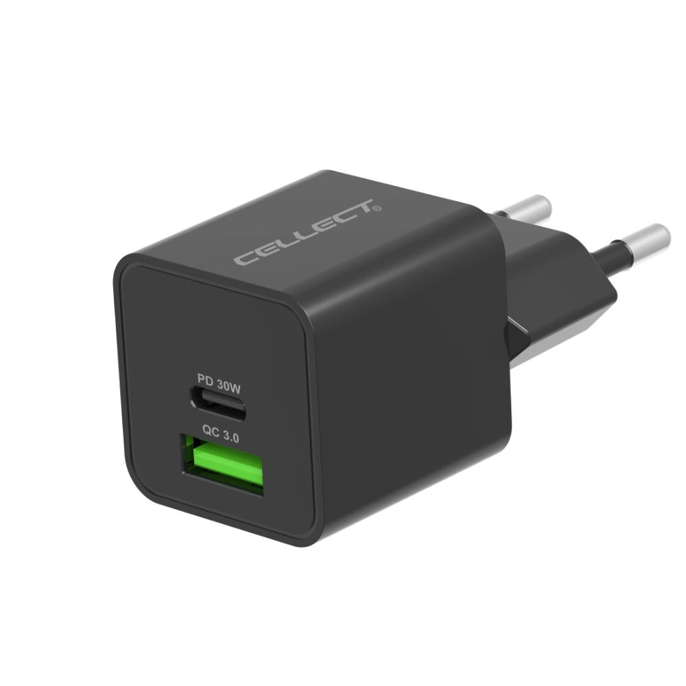 Cellect hálózati töltő adapter PD 30W / QC3.0 18W fekete (MTCB-PD30W-BK) (MTCB-PD30W-BK)