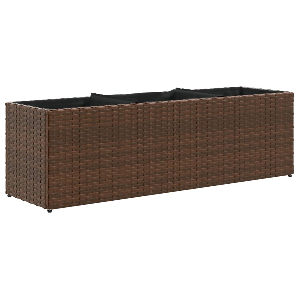 barna polyrattan kerti ültetőláda 3 cseréppel 105x30x32 cm (366417)