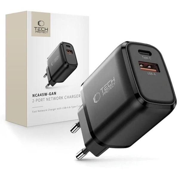 RYCHLÁ NABÍJEČKA KOSTKA USB-C TYPE-C USB-A PD-45W GAN QC 3.0 - DVA PORTY