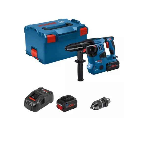 Bosch GBH 18V-28 CF Professional Akkus fúró-vésőkalapács + 2x 8.0Ah akku + Gyorstöltő (0611921002)