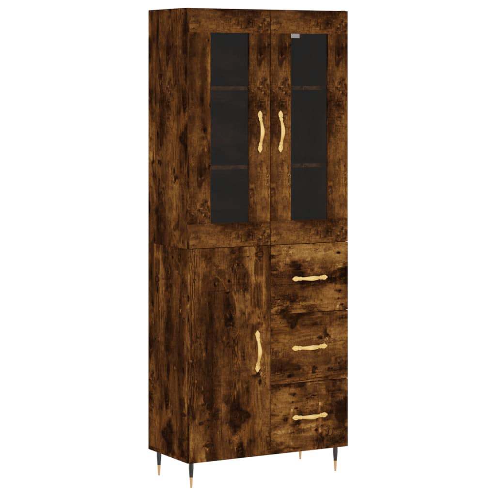 füstös tölgy színű szerelt fa magasszekrény 69,5 x 34 x 180 cm (3198454)