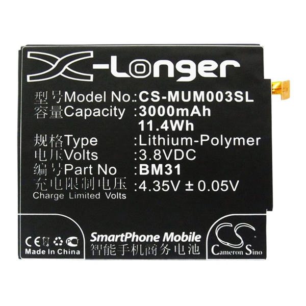 Cameron Sino Li-Polymer akku (3.8V/3000mAh, Xiaomi BM31 kompatibilis) FEKETE Xiaomi Mi 3 (CS-MUM003SL)