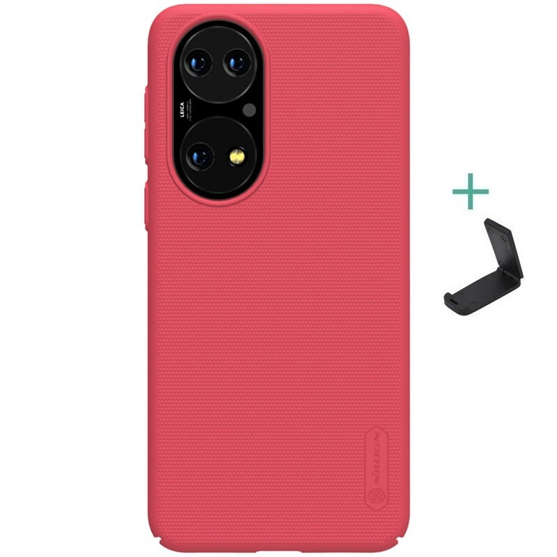 Huawei P50 / P50E, Műanyag hátlap védőtok, stand, Nillkin Super Frosted, piros (121360)