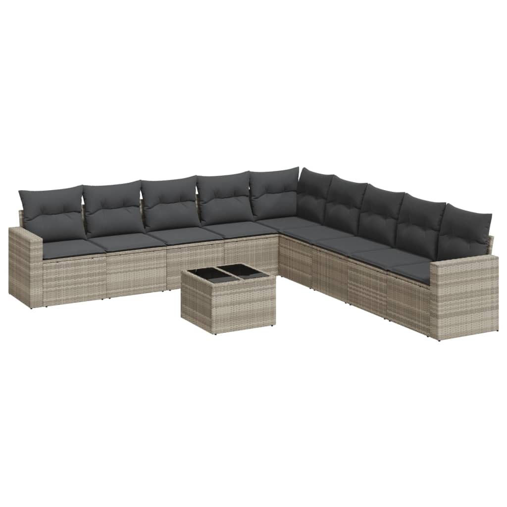 10 részes világosszürke polyrattan kerti ülőgarnitúra párnákkal (3251439)