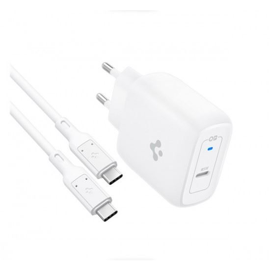 Spigen PowerArc PE2015 hálózati töltő adapter + Type-C-Type-C kábel Type-C GaN 45W fehér (ACH02589) (ACH02589)