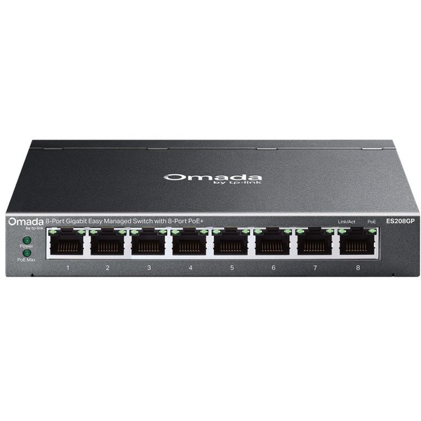 TP-Link Omada ES208GP netværksswitch Administreret L2 Gigabit Ethernet (10/100/1000) Strøm over Ethernet (PoE) DIN rail Sort