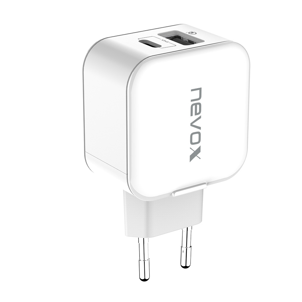 Nevox 1760 Hálózati USB-C + USB-A töltő 18W Fehér (1760)