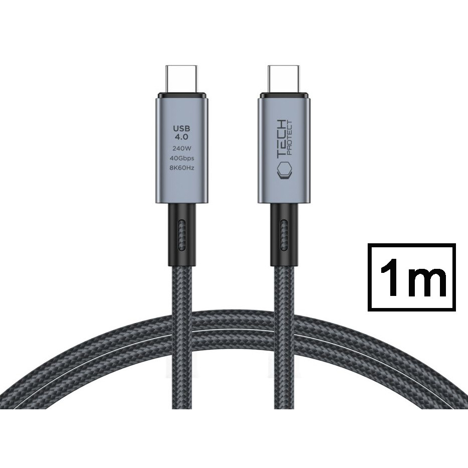 Tech-Protect USB Type-C - USB Type-C adat- és töltőkábel - Tech-Protect Ultraboost USB 4.0 / 8K / 40 Gbps / PD240 Cable - 240W - szürke (TP308989)